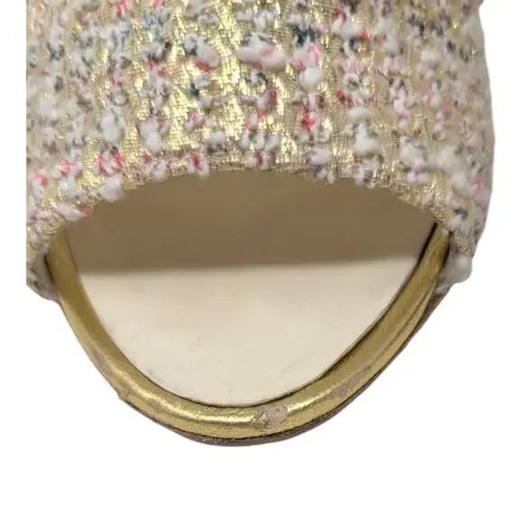 Chanel 2018 Mules Metallic Tweed Interlocking CC Logo Slide Neutral 37.5 - Picture 8 of 14